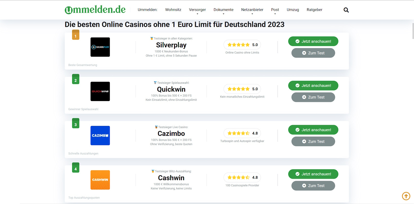 online casinos ohne 1 euro limit finden