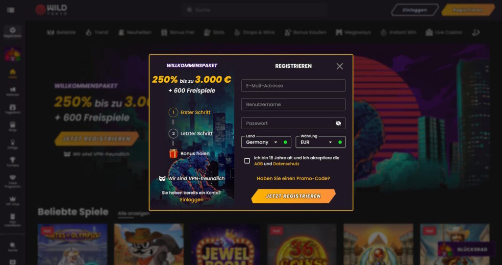WildTokyo Registrierung